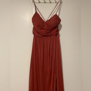 David’s Bridal Mesh Spaghetti Strap Dress - Cinnamon, Size 6